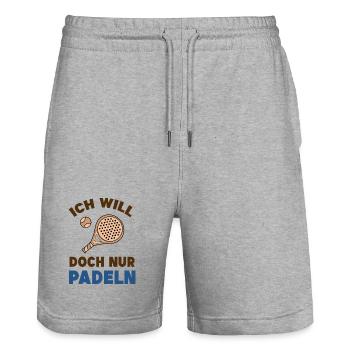 Padel-Tennis Statement Sport Spieler Schläger Ball - Stanley/Stella Unisex Bio Joggingshorts Trainer  - Grau meliert - Vorne - Nik (191cm) & Marisol (170cm)