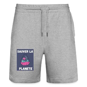 PLANETE. NATURE. JARDIN. ARBRE. FLEUR. PRINTEMPS - Short de jogging bio TRAINER Stanley/Stella unisexe - gris chiné - Devant - Nik (191cm) & Marisol (170cm)
