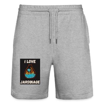 GARTEN. FEDER. GARTENARBEIT. RUHESTAND. FEDER. - Stanley/Stella Unisex Bio Joggingshorts Trainer  - Grau meliert - Vorne - Nik (191cm) & Marisol (170cm)