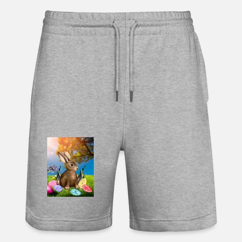 Spring Easter bunny with Easter eggs - Stanley/Stella Trainer Unisex Organic Jogging Shorts - heather grey