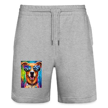 Dog with sunglasses - Stanley/Stella Trainer Unisex Organic Jogging Shorts - heather grey - Front - Nik (191cm) & Marisol (170cm)