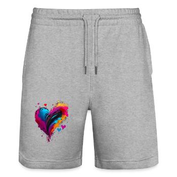 Cœur - Short de jogging bio TRAINER Stanley/Stella unisexe - gris chiné - Devant - Nik (191cm) & Marisol (170cm)