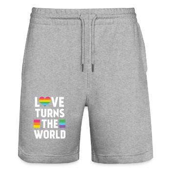 Pride Month LGBT - Liebe dreht die Welt - Stanley/Stella Unisex Bio Joggingshorts Trainer  - Grau meliert - Vorne - Nik (191cm) & Marisol (170cm)