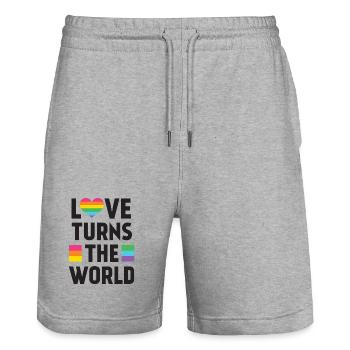 Pride Month LGBT - Liebe dreht die Welt - Stanley/Stella Unisex Bio Joggingshorts Trainer  - Grau meliert - Vorne - Nik (191cm) & Marisol (170cm)