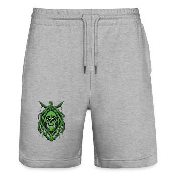 Green Skull - Stanley/Stella Trainer Unisex Organic Jogging Shorts - heather grey - Front - Nik (191cm) & Marisol (170cm)