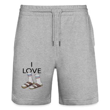 Chaussettes et sandales vintage bandes bleue rouge - Short de jogging bio TRAINER Stanley/Stella unisexe - gris chiné - Devant - Nik (191cm) & Marisol (170cm)