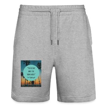 Citation de motivation avec le coucher de soleil et les palmiers - Short de jogging bio TRAINER Stanley/Stella unisexe - gris chiné - Devant - Nik (191cm) & Marisol (170cm)