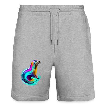 Seal - Stanley/Stella Trainer Unisex Organic Jogging Shorts - heather grey - Front - Nik (191cm) & Marisol (170cm)
