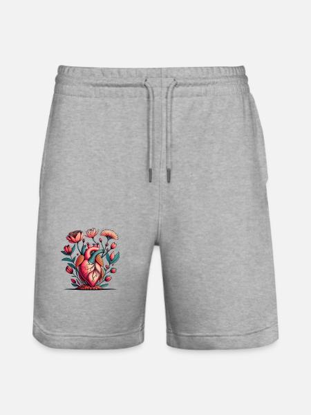 Blumenherz Anatomie Burst - Stanley/Stella Unisex Bio Joggingshorts Trainer - Grau meliert