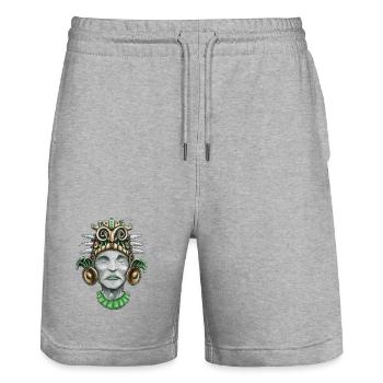 Aztekisch inspirierter Gott 2 - Stanley/Stella Unisex Bio Joggingshorts Trainer  - Grau meliert - Vorne - Nik (191cm) & Marisol (170cm)