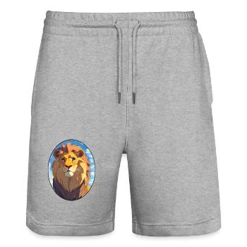 Löwe mit blauen Augen (Oval) - Stanley/Stella Unisex Bio Joggingshorts Trainer  - Grau meliert - Vorne - Nik (191cm) & Marisol (170cm)