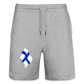 Flag of Finland - Stanley/Stella Trainer Unisex Organic Jogging Shorts - heather grey - Front - Nik (191cm) & Marisol (170cm)