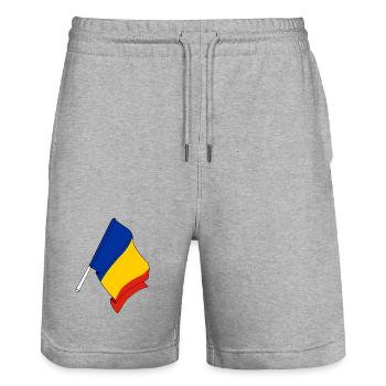 Drapeau Roumanie - Short de jogging bio TRAINER Stanley/Stella unisexe - gris chiné - Devant - Nik (191cm) & Marisol (170cm)