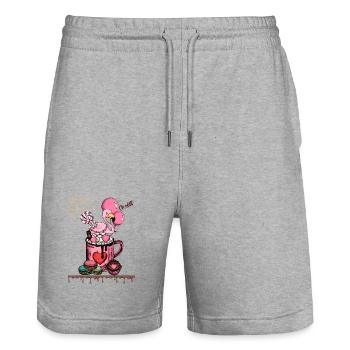Süßer Flamingo-Kaffeegenuss - Stanley/Stella Unisex Bio Joggingshorts Trainer  - Grau meliert - Vorne - Nik (191cm) & Marisol (170cm)