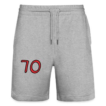 HAPPY BIRTHDAY. HAPPY BIRTHDAY. ANNIVERSARY. - Stanley/Stella Trainer Unisex Organic Jogging Shorts - heather grey - Front - Nik (191cm) & Marisol (170cm)