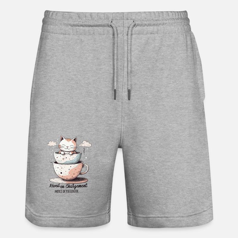 Réveil en chargement, humour de chat ! - Short de jogging bio TRAINER Stanley/Stella unisexe - gris chiné
