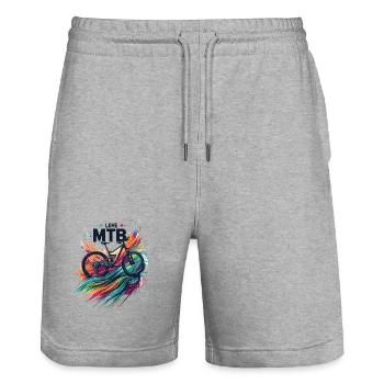 Vibrant Mountain Bike Adventure Design Love MTB - Stanley/Stella Trainer Unisex Organic Jogging Shorts - heather grey - Front - Nik (191cm) & Marisol (170cm)