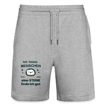 Ich hasse Menschen, aber Steine finde ich gut. - Stanley/Stella Unisex Bio Joggingshorts Trainer  - Grau meliert - Vorne - Nik (191cm) & Marisol (170cm)