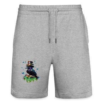 Fantastischer Steampunk-Rabe - Stanley/Stella Unisex Bio Joggingshorts Trainer  - Grau meliert - Vorne - Nik (191cm) & Marisol (170cm)