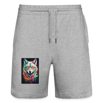 Colorful Wolf Head Color Explosion - Stanley/Stella Trainer Unisex Organic Jogging Shorts - heather grey - Front - Nik (191cm) & Marisol (170cm)