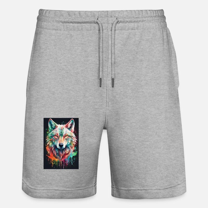 Bunter Wolfkopf Farbexplosion - Stanley/Stella Unisex Bio Joggingshorts Trainer  - Grau meliert