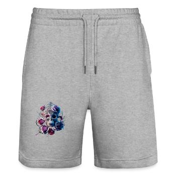 Skull and Roses - Stanley/Stella Trainer Unisex Organic Jogging Shorts - heather grey - Front - Nik (191cm) & Marisol (170cm)