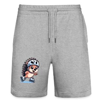 Speedy Hedgehog: Rollschuh-Champion - Stanley/Stella Unisex Bio Joggingshorts Trainer  - Grau meliert - Vorne - Nik (191cm) & Marisol (170cm)