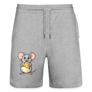 Freche Cartoon-Maus mit Käse - Stanley/Stella Unisex Bio Joggingshorts Trainer  - Grau meliert - Vorne - Nik (191cm) & Marisol (170cm)