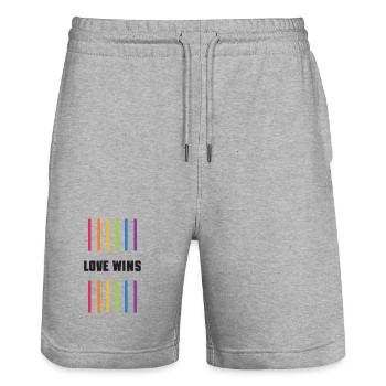 Mois de la fierté LGBT - Love Wins - Short de jogging bio TRAINER Stanley/Stella unisexe - gris chiné - Devant - Nik (191cm) & Marisol (170cm)