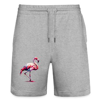 Polygonal flamingo - Stanley/Stella Trainer Unisex Organic Jogging Shorts - heather grey - Front - Nik (191cm) & Marisol (170cm)