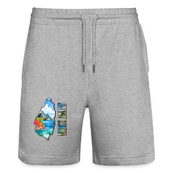 Watercolor Map of Saint Lucia - Stanley/Stella Trainer Unisex Organic Jogging Shorts - heather grey - Front - Nik (191cm) & Marisol (170cm)