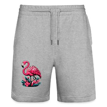 Flamingo - Stanley/Stella Unisex Bio Joggingshorts Trainer  - Grau meliert - Vorne - Nik (191cm) & Marisol (170cm)