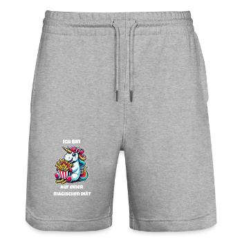 Einhorn Pommes Spaß - Stanley/Stella Unisex Bio Joggingshorts Trainer  - Grau meliert - Vorne - Nik (191cm) & Marisol (170cm)
