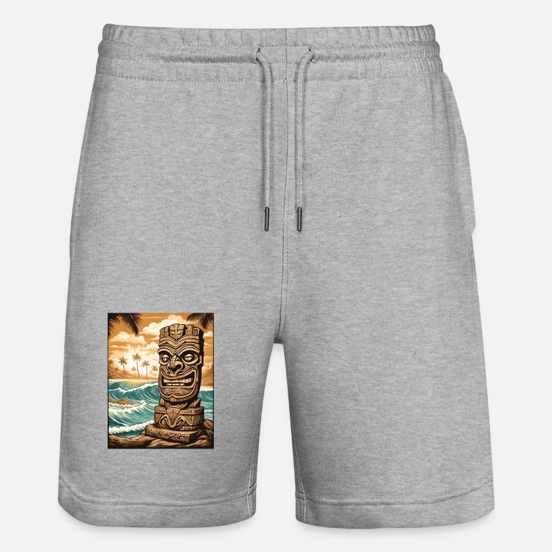 Statue Tiki sur la plage - Short de jogging bio TRAINER Stanley/Stella unisexe - gris chiné