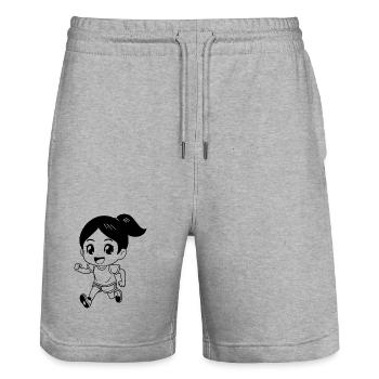 Coureuse féminine look de dessin animé - Short de jogging bio TRAINER Stanley/Stella unisexe - gris chiné - Devant - Nik (191cm) & Marisol (170cm)