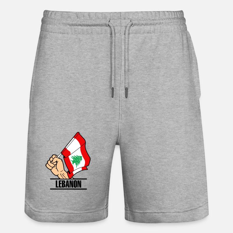 Drapeau Liban poing texte LIBAN - Short de jogging bio TRAINER Stanley/Stella unisexe - gris chiné