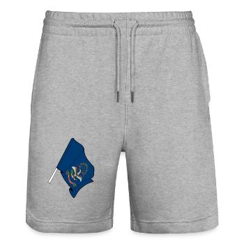 Flagge des Bundesstaates North Dakota USA - Stanley/Stella Unisex Bio Joggingshorts Trainer  - Grau meliert - Vorne - Nik (191cm) & Marisol (170cm)