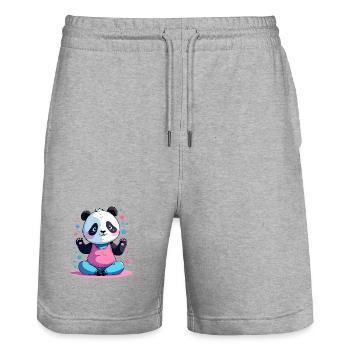 Pastell Panda Spaßlook - Stanley/Stella Unisex Bio Joggingshorts Trainer  - Grau meliert - Vorne - Nik (191cm) & Marisol (170cm)