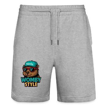 Womby Style Beaver with Sunglasses - Stanley/Stella Trainer Unisex Organic Jogging Shorts - heather grey - Front - Nik (191cm) & Marisol (170cm)