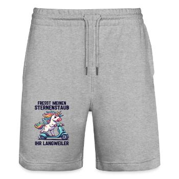 Scooter Unicorn - Stanley/Stella Trainer Unisex Organic Jogging Shorts - heather grey - Front - Nik (191cm) & Marisol (170cm)
