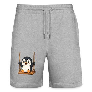 Cute penguin swinging in playground cartoon - Stanley/Stella Trainer Unisex Organic Jogging Shorts - heather grey - Front - Nik (191cm) & Marisol (170cm)