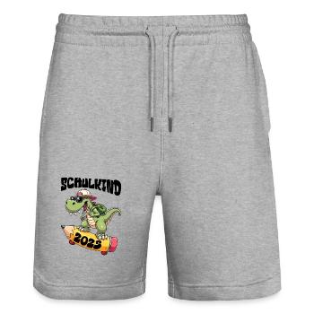 Schulkind Alligator mit Skateboard 2025 - Stanley/Stella Unisex Bio Joggingshorts Trainer  - Grau meliert - Vorne - Nik (191cm) & Marisol (170cm)