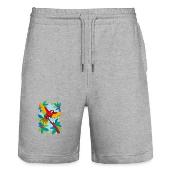 Perroquet tropical coloré - Short de jogging bio TRAINER Stanley/Stella unisexe - gris chiné - Devant - Nik (191cm) & Marisol (170cm)