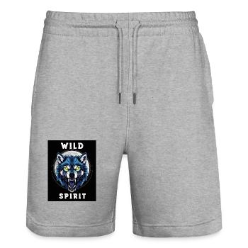 Wilder Wolf Geist Dinosaurier Design - Stanley/Stella Unisex Bio Joggingshorts Trainer  - Grau meliert - Vorne - Nik (191cm) & Marisol (170cm)