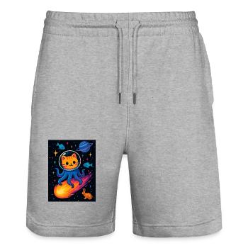 Cosmic Cat Octopus Adventure - Stanley/Stella Trainer Unisex Organic Jogging Shorts - heather grey - Front - Nik (191cm) & Marisol (170cm)