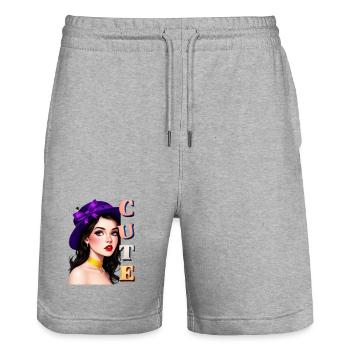 Vintage Witch  - Stanley/Stella Trainer Unisex Organic Jogging Shorts - heather grey - Front - Nik (191cm) & Marisol (170cm)