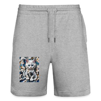 Chaton Mystique en Couleurs Vives - Short de jogging bio TRAINER Stanley/Stella unisexe - gris chiné - Devant - Nik (191cm) & Marisol (170cm)