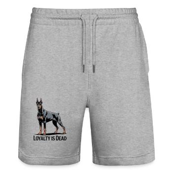 Illustration de Doberman Majestueux - Short de jogging bio TRAINER Stanley/Stella unisexe - gris chiné - Devant - Nik (191cm) & Marisol (170cm)
