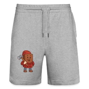 Holzklotz mit Axt Fröhliches Design - Stanley/Stella Unisex Bio Joggingshorts Trainer  - Grau meliert - Vorne - Nik (191cm) & Marisol (170cm)