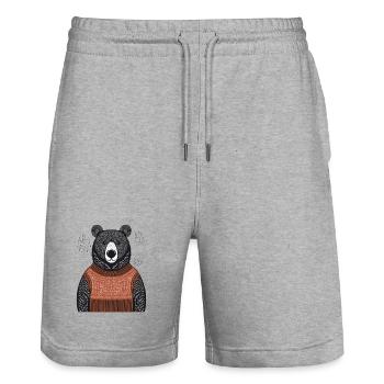 Cozy bear - Stanley/Stella Trainer Unisex Organic Jogging Shorts - heather grey - Front - Nik (191cm) & Marisol (170cm)